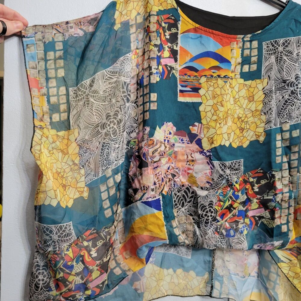 Artistic Patchwork Top Small Multi-Color Abstract… - image 2